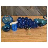 Acrylic Blue Grapes, L.E. Smith Dish, Ashtray