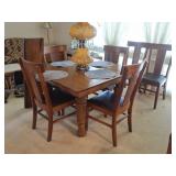 Quarter Sawn Oak Table, 3 Table Leaves, 6 Chairs