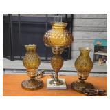 3 Quilted Amber Colored Table Lamps