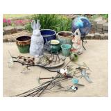 Flower Pots, Gazing Ball, Garden Decor