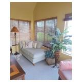Corner Chaise Lounge, Floor Lamp, Faux Plant