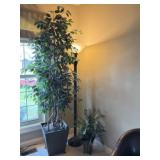 Faux Ficus Tree, Faux Fern in Planter, Lamp