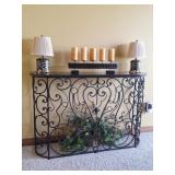 Entry Table, 2 Table Lamps, Candle Holder
