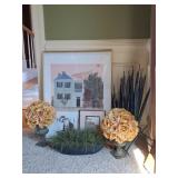 Area Rug, Wall Decor, Faux Floral Topiaries