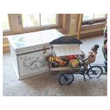 Painted Wood Trunk, Decorative Flower Cart