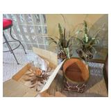 Baskets, Faux Greenery, Metal Ceiling Light