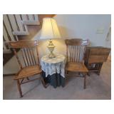Wood Chairs, Table lamp, TV Trays