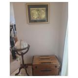 Globe on Stand, Framed World Map, Steamer Trunk