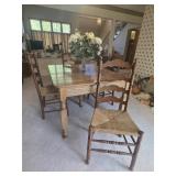 Antique Wood Table and 4 Rush Seat Chairs