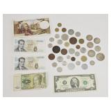 Foreign Currency, US $2 Bill, Silver Coins