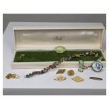 Jewelry: Lapel Watch Brooch, Wells Agate Bracelet