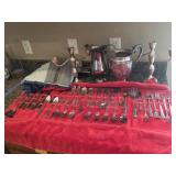 Silverplate: Flatware, Candle Sticks, Pitchers