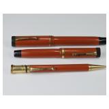 3 Vintage Parker Big Red Duofold Pens & Pencil