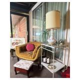 MCM Accent Chair, TV Trays, Wrought Iron Table