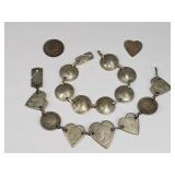 (2) 1940s Trench Art Heart Coin Bracelets & More