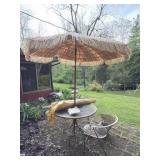 Metal Bistro Table, Chairs,  2 umbrellas