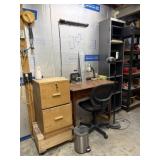 Desk, Filing Cabinet, Shelving, Rolling Chair
