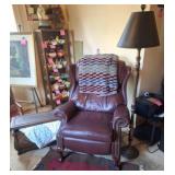 Wingback Reclining Chair, Lamp, Quilt, Woven Box