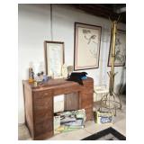 Desk, Brass Hall Tree, Smoking Stand, Wall Art