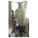 Large Vase, Carved Wood Stand, Statue