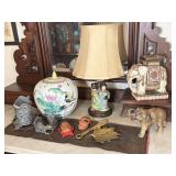 Ginger Jar, Lamp, Porcelain Elephant, Brass