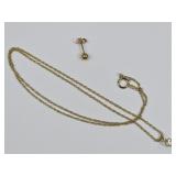 1.53 Grams 14K Gold Jewelry: Diamond, Chain