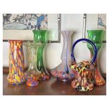 6 Czech Art Glass Pieces: Vases, Basket