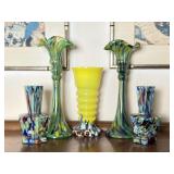 5 Czech Art Glass Vases