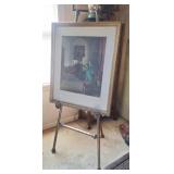 Framed 'The Sampler' Lithograph , Display Easel