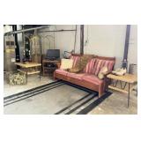 Pair of End Tables, Sofa, MCM Quilted Lamps