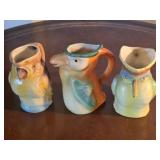 3 Czech Pottery Parrot Creamers