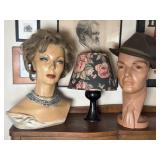 Vintage Mannequin Heads, Czech Lamp, Dobbs Hat