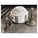 Art Deco Ceiling Globe, Candlesticks, Lamp Base