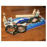Oriental Hand Painted Silk, Saki Set, Watercolors
