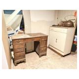 Cabinet, Tupperware, Copper Tea Kettle, Desk