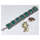2.22 OZT Mexican Sterling Green Stone Bracelet