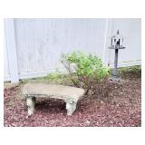 Concrete Garden Bench, Cast Iron Bird Feeder