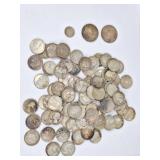 US Silver Coins: 96 Pre-1964 Quarters & More