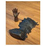 Cast Metal Pieces: Wall Plaque, Hand Figure