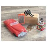 Vintage Saunders Car, Tin Wind Up Toy, Cast Cannon