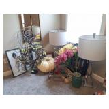 Wall Art, Decor, 2 Table Lamps, Faux Florals