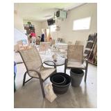 Patio Chairs, Cast Metal Table, Planter Pots