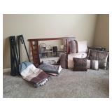Bedding, Bed Frame, Dresser Mirror, Shower Curtain
