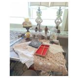 Oil Lamps, Hurricane Parlor Lamp, Table Linens