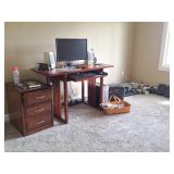 Filing Cabinets, Desk, Samsung Monitor, Blu-Ray