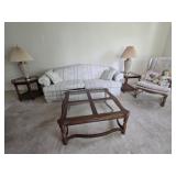 Sofa, Coffee Table, Side Chair, End Tables, Lamps