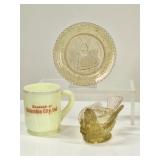 3 Uranium Glass: Colombia City Shot Glass, Plate