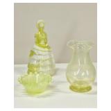 3 Uranium Glass: Summit Southern Bell, Boyd Bowl