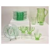 15 Uranium Glass: Plates, Cream & Sugar