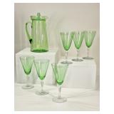 7 Uranium Glass: Pitcher & Glasses